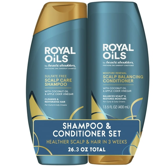 Royal Oils by Head & Shoulders Sulfate Free Scalp Care Shampoo and Moisture Renewal, All Hair Types, 12.8/13.5 fl oz