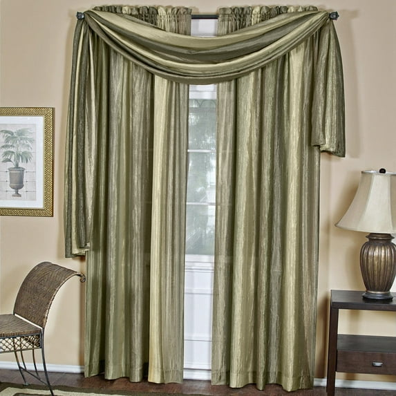 Royal Ombre Crushed Semi Sheer Complete 3 Pc. Window Curtains & Scarf Set - Sage