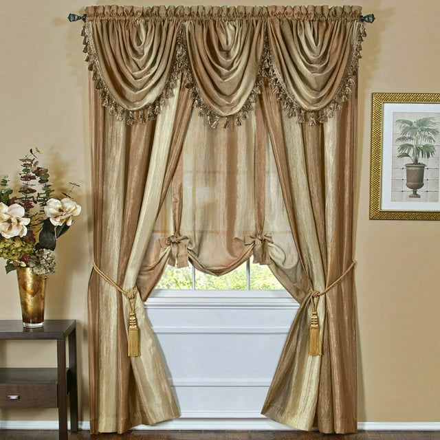 Royal Ombre Crushed Semi Sheer Complete 6 Pc. Window Curtain & Valance Set - Sandstone Gold