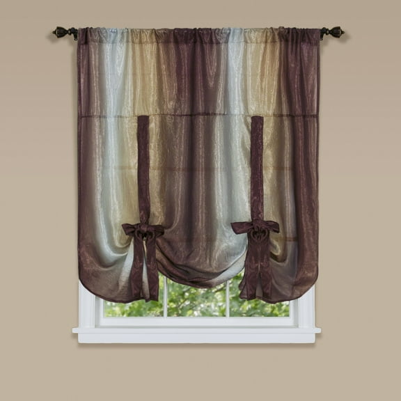Royal Ombre Crushed Semi Sheer Tie Up Curtain Window Shade - Chocolate Brown