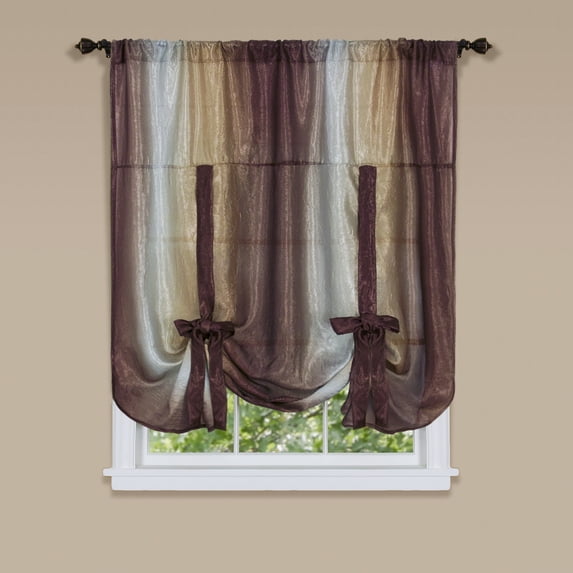 Royal Ombre Crushed Semi Sheer Tie Up Curtain Window Shade - Chocolate Brown