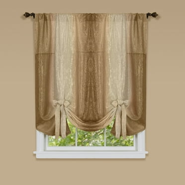 Royal Ombre Crushed Semi Sheer Tie Up Curtain Window Shade - Sandstone Gold