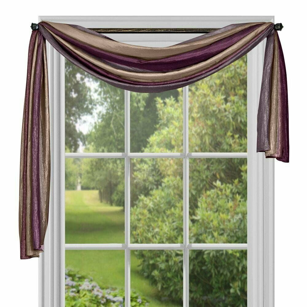 Royal Ombre Crushed Semi Sheer Window Curtain Scarf Treatment - Aubergine/Purple