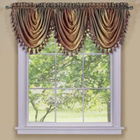 Royal Ombre Curshed Semi Sheer 3 Pack Tassled Window Curtain Valances - Autumn Spice