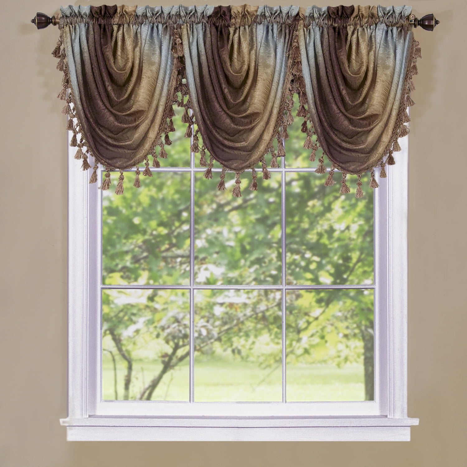 Royal Ombre Curshed Semi Sheer 3 Pack Tassled Window Curtain Valances