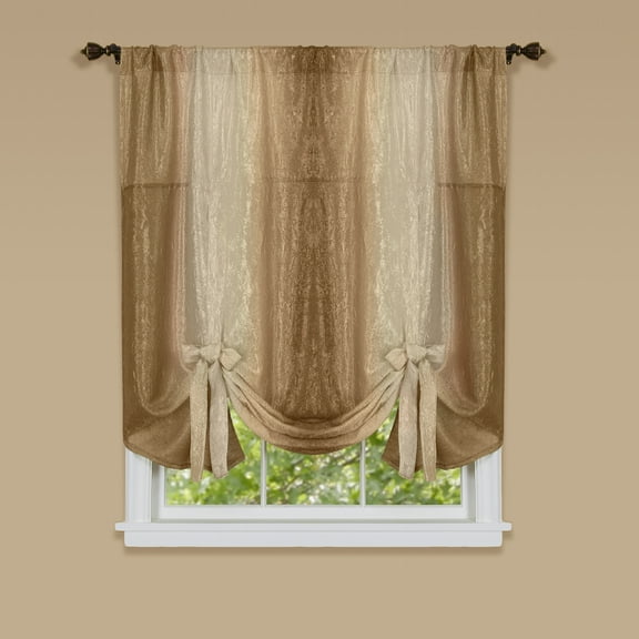 Royal Ombre Curshed Semi Sheer 3 Pack Tassled Window Curtain Valances - Sandstone Gold & Sage