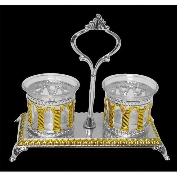 Royal Palace Design Silver & Gold Plated Double Salt & Pepper Holder