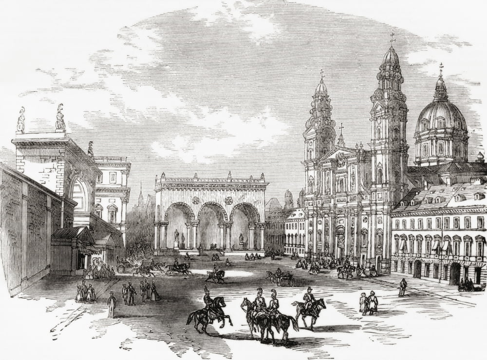 Royal Palace Hall of Marshals and the Theatine Church of St Cajetan Munich Germany in the 19th century From The National Encyclopaedia published c1890 Canvas Art - Ken Welsh Design Pics (16 x 12)
