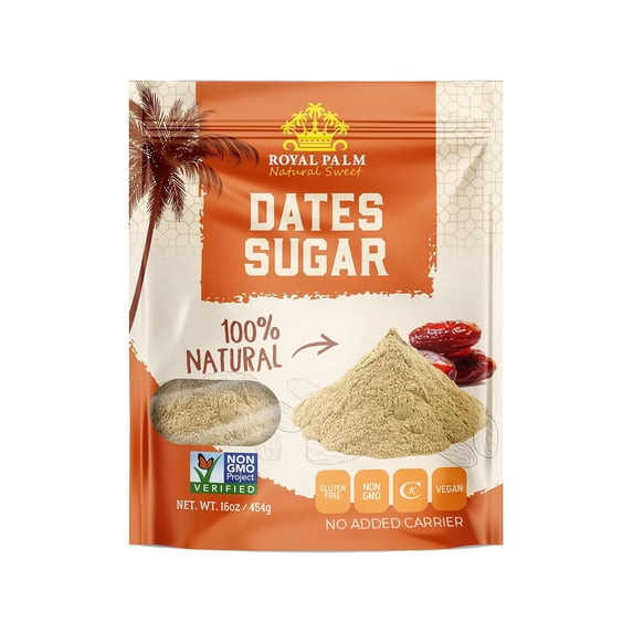 Royal Palm Pure 100% Date Sugar – Natural Sweetener & Palm Sugar Alternative - Vegan, Gluten-Free, Non-GMO & Kosher - Ideal for Baking, Coffee & Cooking - 16 oz