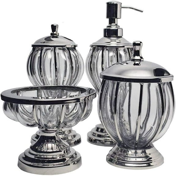Royal Paris Collection 4-Piece Brass Wire Frame Bathroom Accessory Set Includes Soap Dispenser, Toothbrush Holder, Soap Dish & Canister Elegant & Durable