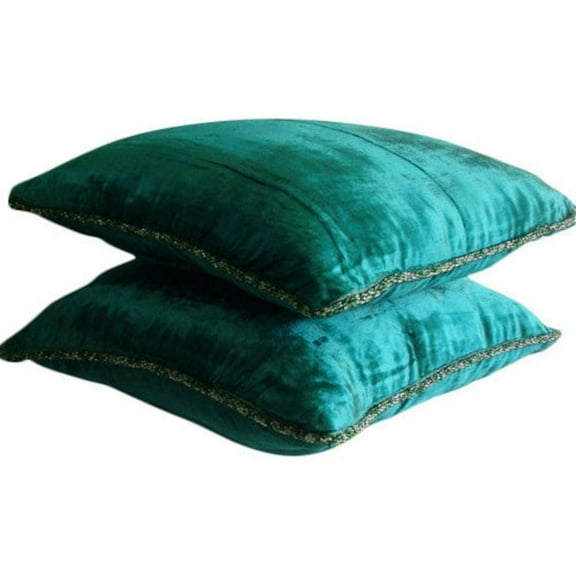 Royal Peacock Green Pillow Shams, Solid Color Bead Cord Pillow Shams, 24x24 inch (60x60 cm) Pillow Shams, Square Velvet Pillow Sham, Contemporary - Royal Peacock Green Shimmer