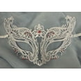 thumbnail image 1 of Royal Pink White Laser Cut Venetian Masquerade Metal Filigree Mask Rhinestones, 1 of 1