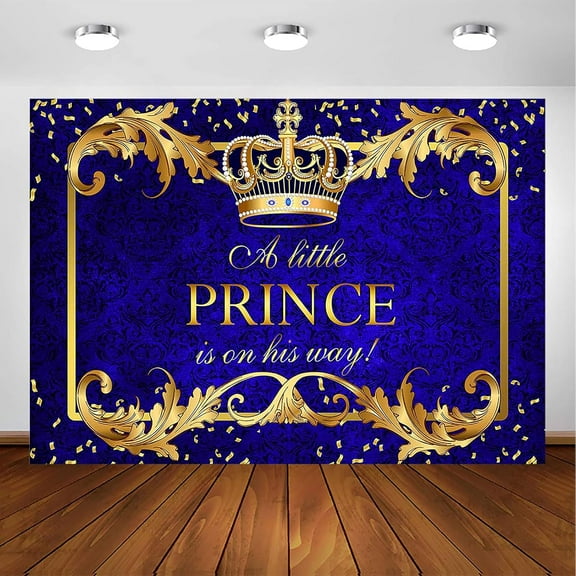 Royal Prince Baby Shower Backdrop Royal Blue and Gold King Crown Little Prince Baby Shower Party Decorations Photoshoot Photography Background