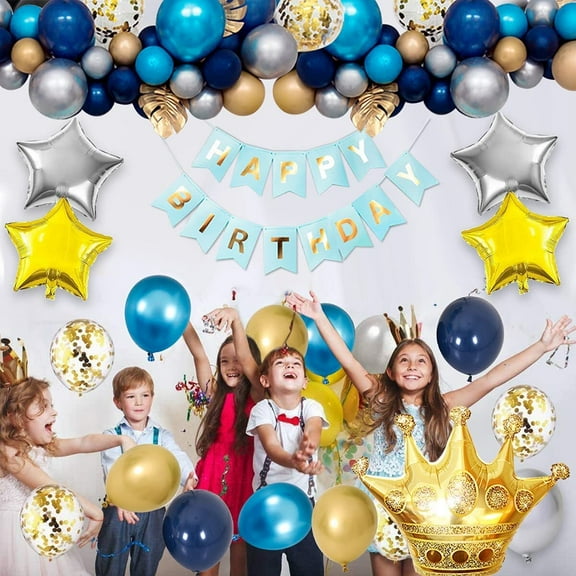Royal Prince Baby Shower Decorations Balloon Garland Kit Blue and Gold Baby Shower Backdrop Photography for Boys Girls Little Prince Baby Shower Birthday Party Supplies