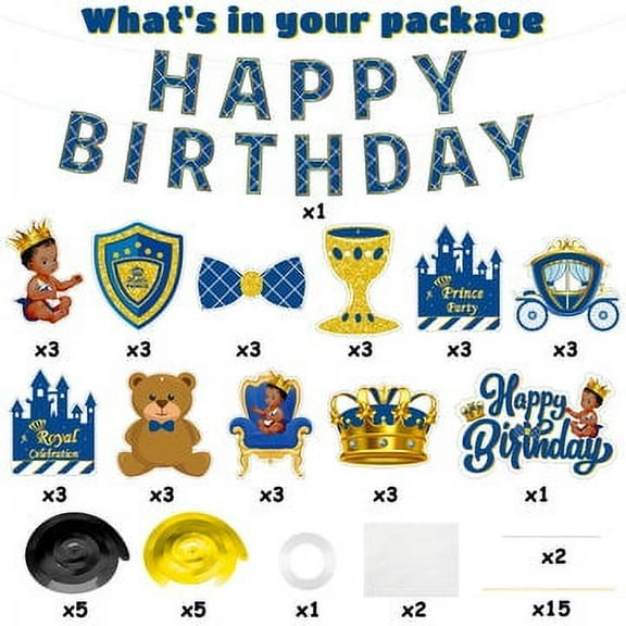 Royal Prince Birthday Party Decoration Includes Cake Topper,Pull Flag,Hanging Decor