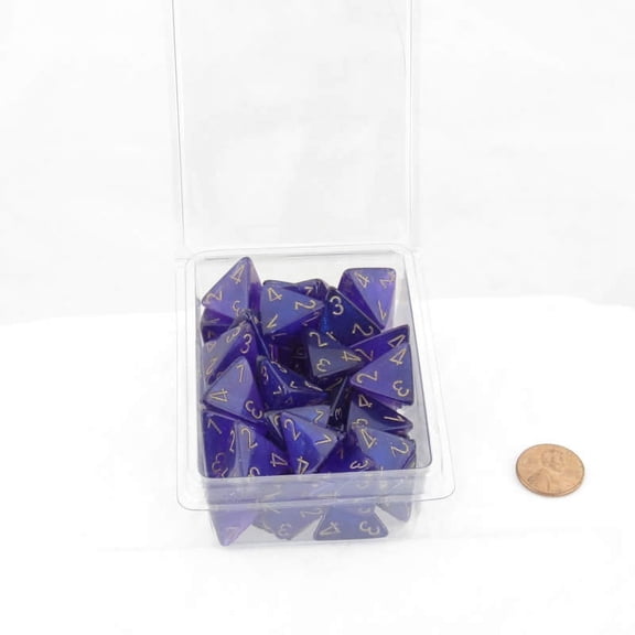 Royal Purple Borealis Dice Luminary with Gold Numbers D4 Aprox 16mm (5/8in) Pack of 50 Wondertrail