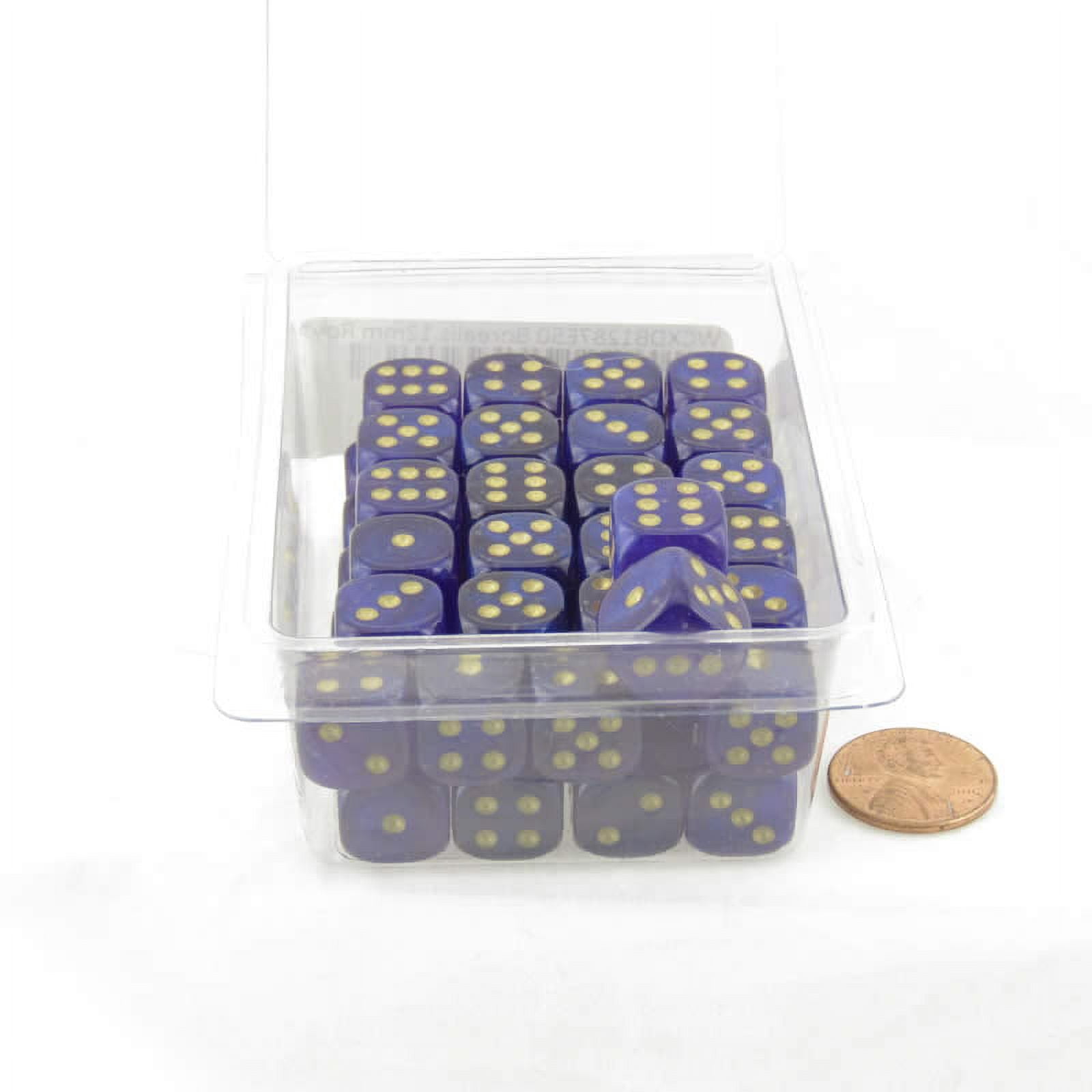 Royal Purple Borealis Dice Luminary with Gold Pips 12mm (1/2 inch) D6 Set of 50 Wondertrail