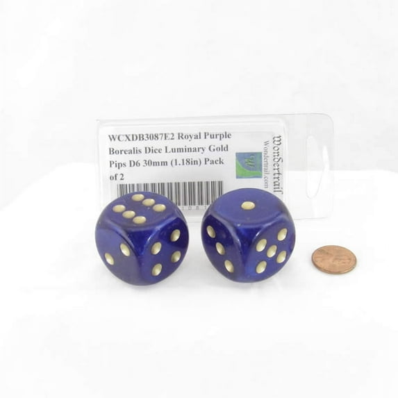 Royal Purple Borealis Dice Luminary with Gold Pips D6 30mm (1.18in) Pack of 2 Wondertrail