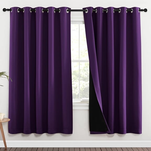 Royal Purple Full Shade Blackout Curtain Panels, Pair of Energy Smart Noise Blocking Thermal Drapes, 70" x 72"