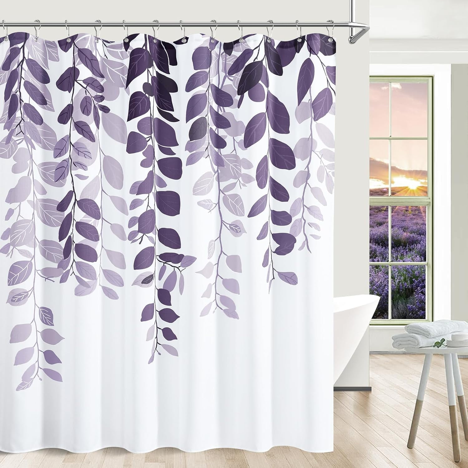 Royal Purple Leaf Shower Curtain for Bathroom Botanical Eucalyptus Nature Eucalyptus Shower