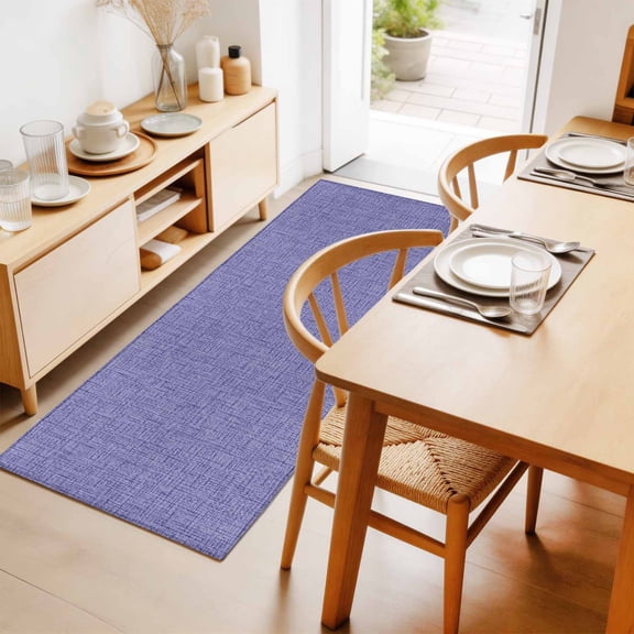 Royal Purple Solid 2'x6' Runner Rug for Hallway Walkway Kitchen Galley, Minimalist Cloth Rustic Country Linen Texture Low Pile Washable Non Slip Long Area Rug for Living Room