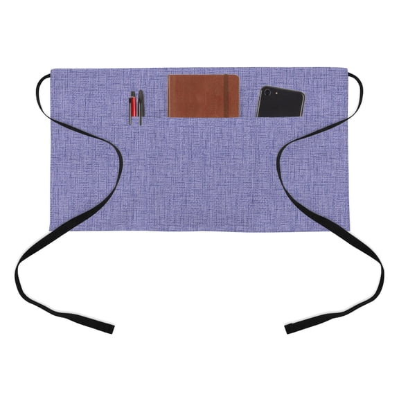 Royal Purple Solid Kitchen Restaurant Half Waist Apron, Minimalist Cloth Rustic Country Linen Texture Server Short Apron with 3 Pockets Waterproof Oil Waist Aprons for Women Waitress Waiter