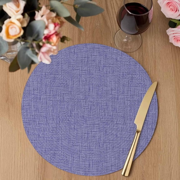 Royal Purple Solid Round Braided Placemats Set of 1, Minimalist Cloth Rustic Country Linen Texture Heat Insulation Place Mats Washable Non-Slip Table Mats for Kitchen Dining Party, 13 Inches
