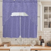 Royal Purple Solid Swag Curtains Valance and Tier Set, Minimalist Cloth Rustic Country Linen Texture Swag Curtains Drapes Rod Pocket for Kitchen Bathroom Small Window, 3 Pieces 56x36in+27.5x24*2