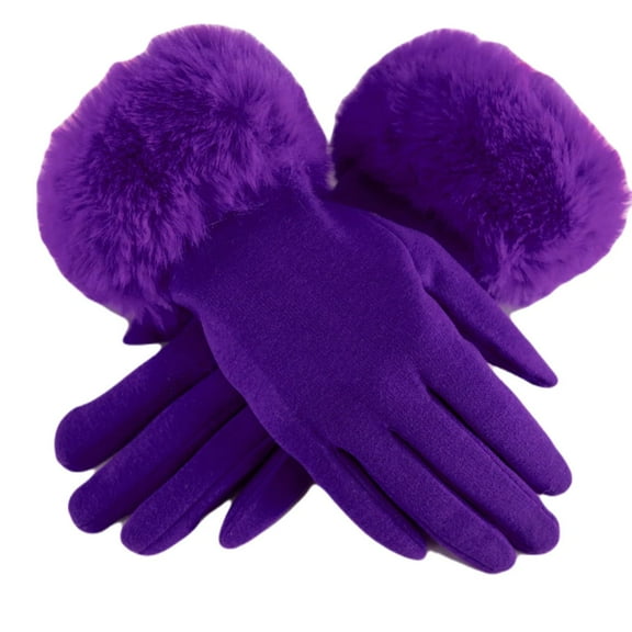 Royal Purple Suede Gloves with Luxurious Faux Fur Cuffs - Elegant Winter Accessory for Women