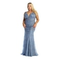 thumbnail image 1 of Royal Queen RQ7928 Juniors Womens Embellished Deep V-Neck Sheath Evening Gown, 1 of 1
