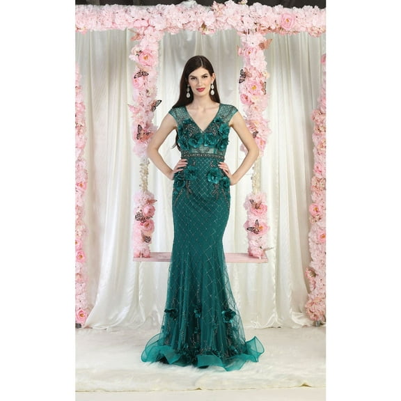 Royal Queen RQ7951 Juniors Womens Sleeveless 3D Floral Formal Dress