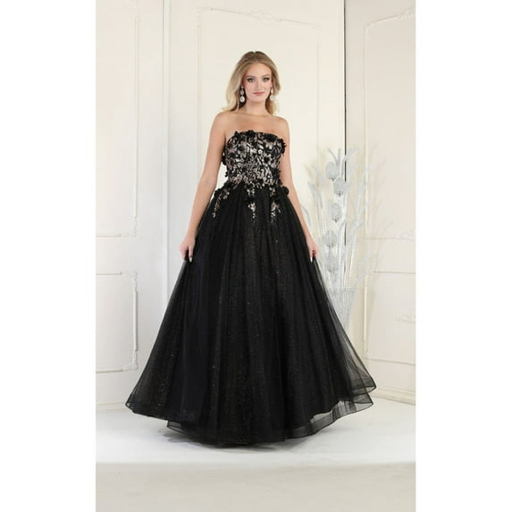 Royal Queen RQ7968 Juniors Womens Floral Strapless Corset A-Line Formal Dress