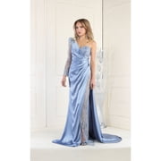 Royal Queen RQ7980 Juniors Womens Embellished One Shoulder Satin Formal Dress