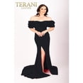 thumbnail image 1 of Women's Terani Couture Off Shoulder Mermaid Pleated Neckline evening elegant Dress 232e1251 Black 12, 1 of 1