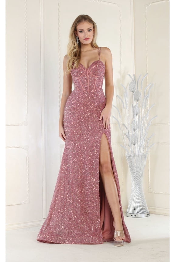 RQ7981 Juniors Womens Embellished Corset Back Prom Dress