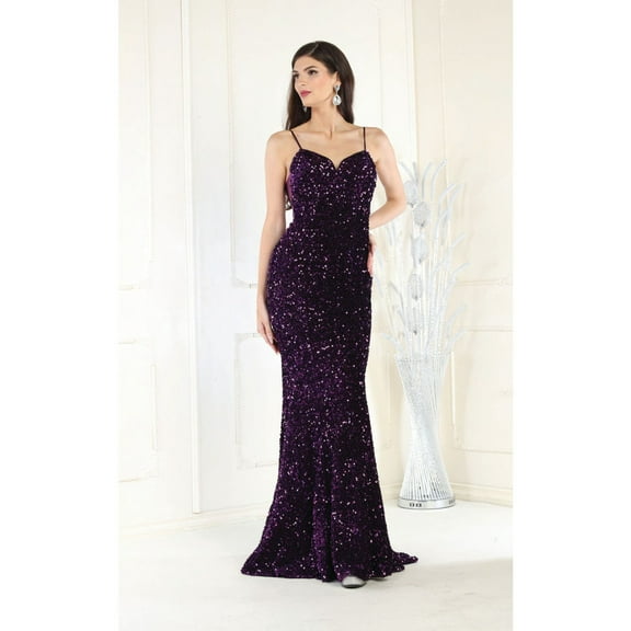 Royal Queen RQ7987 Juniors Womens Spaghetti Straps Sequins Long Formal Evening Gown