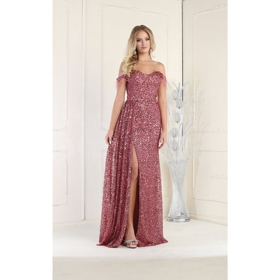 Women's Royal Blue Queen RQ7988 Off The Shoulder Sequin Formal Prom 2026 Dress Mauve 4