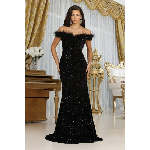 Royal Queen RQ7992 Juniors Womens Fitted Feather Sheath Formal Long Dress