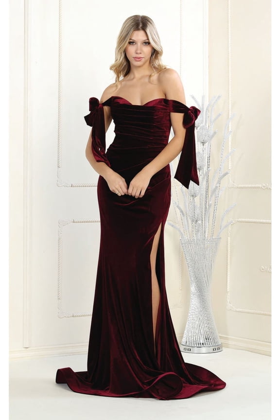 Royal Queen RQ7994 Juniors Womens Off The Shoulder Velvet Prom Dress