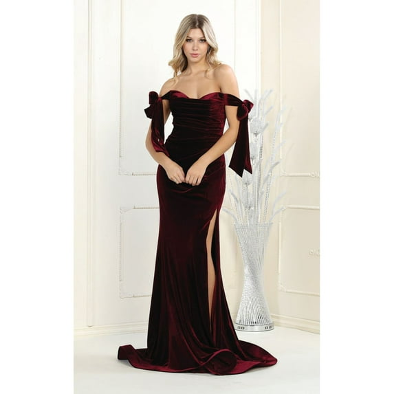 Royal Queen RQ7994 Juniors Womens Off The Shoulder Velvet Prom Dress