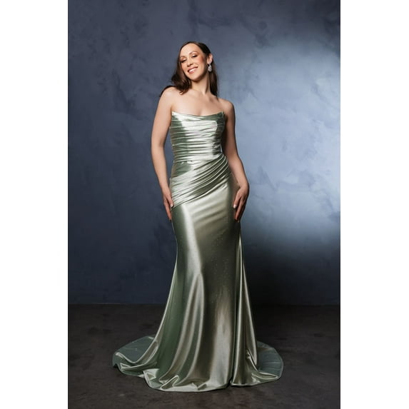 Women's May Queen evening elegant Dress Straight Across Mermaid Gown MQ2156 Sage Green 20