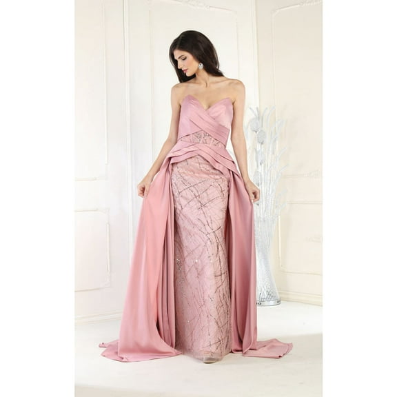 Royal Queen RQ8001 Juniors Womens Embellished Sheath Satin Long Formal Evening Gown