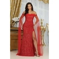 thumbnail image 1 of Royal Queen RQ8012 Juniors Womens Cape Sleeves Off Shoulder Red Carpet Dress, 1 of 7