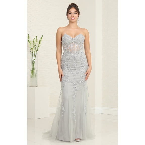 Womens Silver Prom Evening Pageant Long Sweetheart Strapless Sheath Plus Size Dress