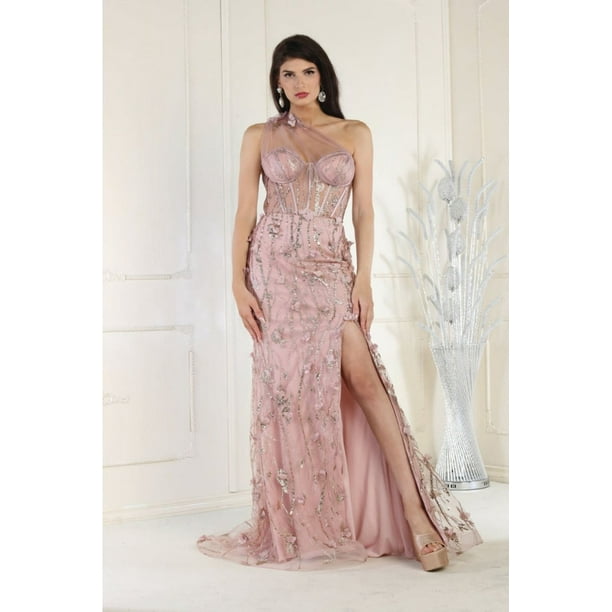 royal blue and rose gold bridesmaid dresses Champagne Mist Embellished Bridal Gown With Shoulder Cape – Roopkala main image 0