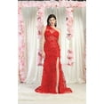 thumbnail image 1 of Women's Royal Blue Queen RQ8027 Illusion One Shoulder Embellished evening elegant Gown Red 8, 1 of 1