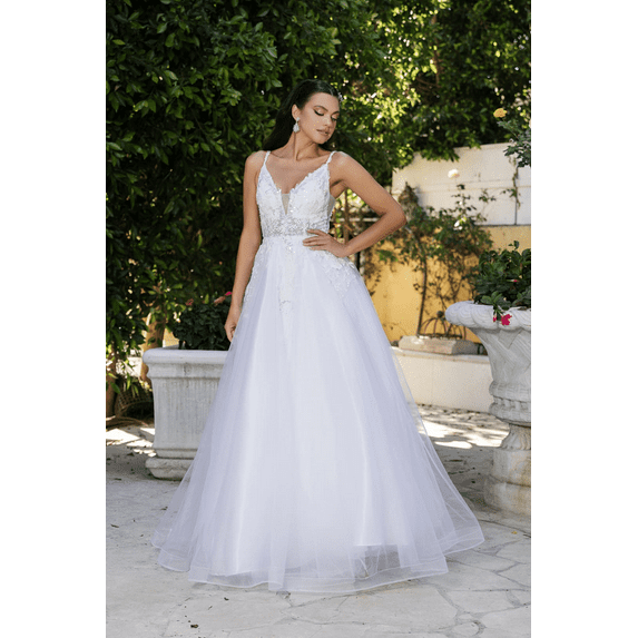 Women's May Queen Engagement Dress Sleeveless Plunging Neck A-Line MQ2135 Ivory 18