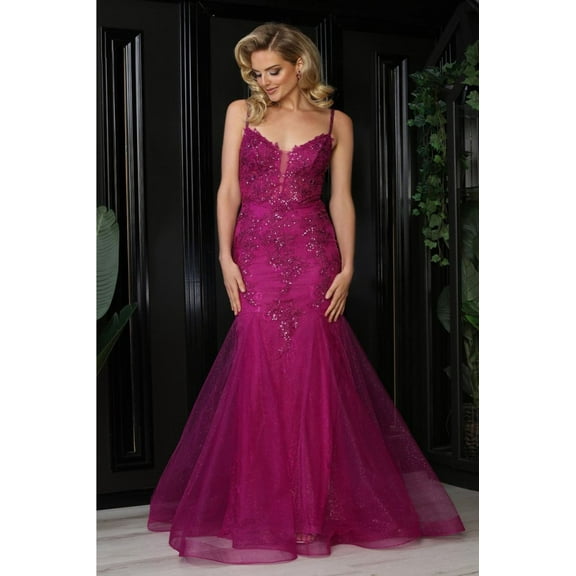 Royal Queen RQ8039 Juniors Womens Fitted Embellished Lace Red Carpet Long Gown