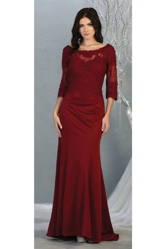 Women's May Queen 3 4 Sleeve Mother Of The Bride Dress Long Mermaid Gala evening elegant Gown Burgundy M