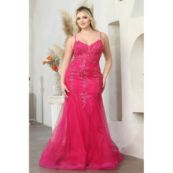 Royal Queen RQ8039 Juniors Womens Fitted Embellished Lace Red Carpet Long Gown